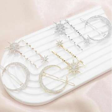 AKOAK 3 Pcs Star and Moon Hairpins, Rhinestone Metal Hair Accessories, Hairstyle Decorate Accessorie...
