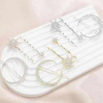 AKOAK 3 Pcs Star and Moon Hairpins, Rhinestone Metal Hair Accessories, Hairstyle Decorate Accessorie...