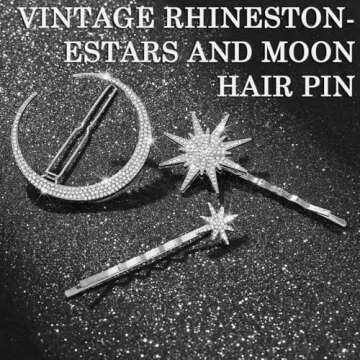 AKOAK 3 Pcs Star and Moon Hairpins, Rhinestone Metal Hair Accessories, Hairstyle Decorate Accessories for Girls or Women, Simple Fashion (Silver)