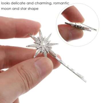AKOAK 3 Pcs Star and Moon Hairpins, Rhinestone Metal Hair Accessories, Hairstyle Decorate Accessories for Girls or Women, Simple Fashion (Silver)