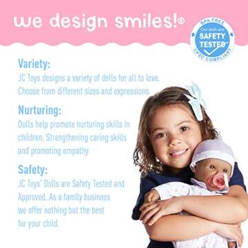 JC Toys Hispanic 16-inch Medium Soft Body Baby Doll La Baby | Washable |Removable Purple Outfit w/Hat and Pacifier | for Children 12 Months +, Hispanic-Purple