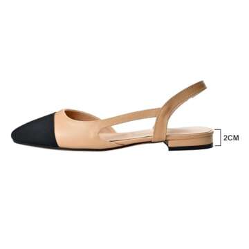 Debaishi Slingback Flat Pumps for Women,Chunky Heels Round Toe Two Toned Casual Slingback Sandals Fashion Dress Low Heel Sandals, Apricot Color Low-heel, 5