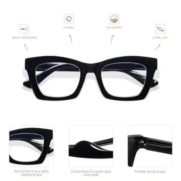 AMOMOMA 3 Pack Trendy Oversized Blue Light Stylish Readers for Women,Retro Square Cute Sturdy Computer Womens Reading Glasses AM6042 Black+Brown+Purple Tortoise 2.0