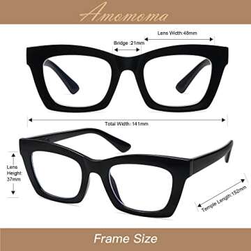 AMOMOMA 3 Pack Trendy Oversized Blue Light Stylish Readers for Women,Retro Square Cute Sturdy Computer Womens Reading Glasses AM6042 Black+Brown+Purple Tortoise 2.0