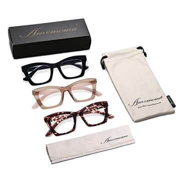 AMOMOMA 3 Pack Trendy Oversized Blue Light Stylish Readers for Women,Retro Square Cute Sturdy Computer Womens Reading Glasses AM6042 Black+Brown+Purple Tortoise 2.0