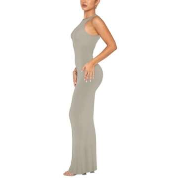REORIA Women's Basic Summer Sexy Lounge Tank Long Dress Elegant Sleeveless Halter Neck Bodycon Maxi Dresses