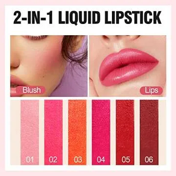 Easilydays 6 Colors Water Lip Tint Stain, 2 In 1 Lip & Cheek Tint Moisturizing Mini Liquid Lipstick, Matte Velvet Water Tint Lip Gloss, Blusher Water Tint Makeup, Long-lasting Waterproof Non-Sticky Lip Glaze (#06)