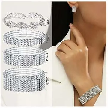 JEWPARK 4 PCS Crystal Tennis Bracelet Silver Rhinestone Stretch Bracelets for Women 4A