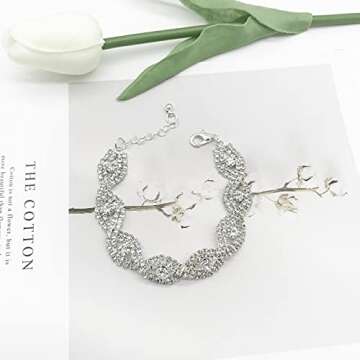 JEWPARK 4 PCS Crystal Tennis Bracelet Silver Rhinestone Stretch Bracelets for Women 4A