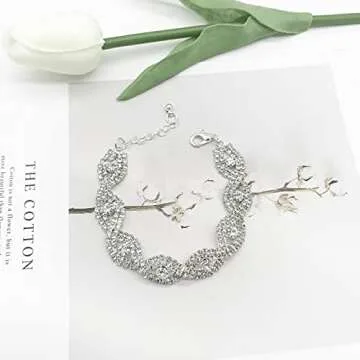 JEWPARK 4 PCS Crystal Tennis Bracelet Silver Rhinestone Stretch Bracelets for Women 4A