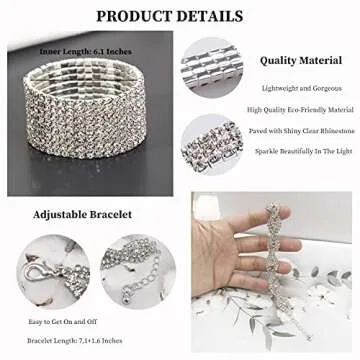JEWPARK 4 PCS Crystal Tennis Bracelet Silver Rhinestone Stretch Bracelets for Women 4A