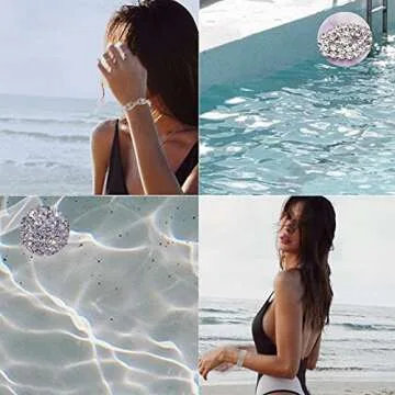 JEWPARK 4 PCS Crystal Tennis Bracelet Silver Rhinestone Stretch Bracelets for Women 4A