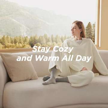 Bedsure Womens Pajama Set, Cozy Sweater Lounge Set for Women, 2 Piece Fuzzy Fleece Loungewear Kintted Long Sleeve Outfits Cream