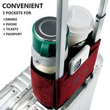 riemot Luggage Travel Cup Holder Free Hand Drink Carrier - Hold Two Coffee Mugs - Fits Roll on Suitcase Handles - Gifts for Flight Attendants Travelers Accessories Red