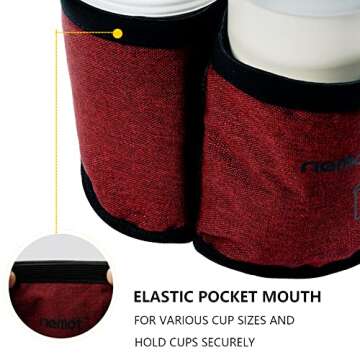 riemot Luggage Travel Cup Holder Free Hand Drink Carrier - Hold Two Coffee Mugs - Fits Roll on Suitcase Handles - Gifts for Flight Attendants Travelers Accessories Red