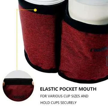 riemot Luggage Travel Cup Holder Free Hand Drink Carrier - Hold Two Coffee Mugs - Fits Roll on Suitcase Handles - Gifts for Flight Attendants Travelers Accessories Red