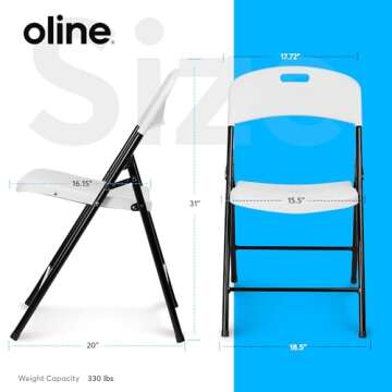 Oline Folding Chair, Indoor Outdoor Plastic Commercial Stackable Foldable Guest Chairs for Events Office Wedding Party Picnic Kitchen Dining, 350lb Capacity (White, 1 Pack)