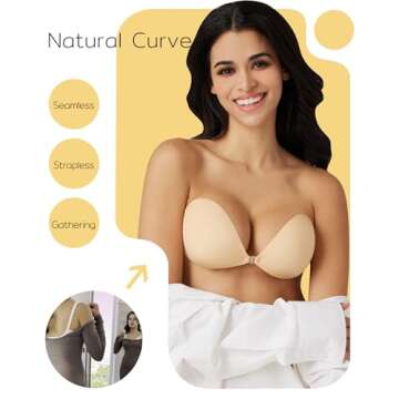 Niidor Adhesive Bra Strapless Sticky Invisible Push up Silicone Bra for Backless Dress with Nipple Covers Nude(C Cup)