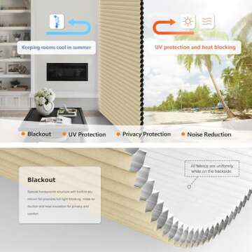 LazBlinds No Tools No Drill Cordless Cellular Shades, Top Down Bottom Up (TDBU) Honeycomb Shades for Home, Blackout Light Blocking Thermal Insulation Blinds for Windows, 21" W x 48" H, Beige