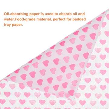 HARFINGTON 100pcs Square Heart Pattern Wax Paper Sheets 9.84" x 8.46" Oil-absorbing Dry Food Wrapping Paper for Sandwich Baking Paper Liners Picnic Basket Bread Hamburger Wrap Kitchen, Red