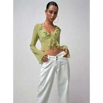 Sofia's Choice Women's Peplum Tie Front Blouse - Green