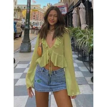 Sofia's Choice Women's Peplum Tie Front Blouse - Green