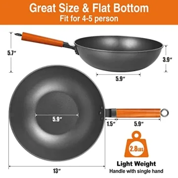 Anyfish 13-Inch Carbon Steel Wok - Nonstick & Versatile