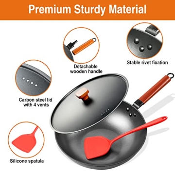 Anyfish 13-Inch Carbon Steel Wok - Nonstick & Versatile