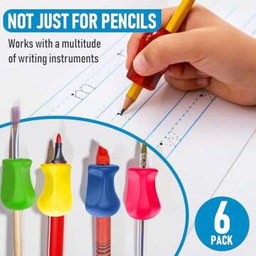 The Pencil Grip Neon Grippers 6-Pack, Pencil Grips for Kids Handwriting, Ergonomic Pen Holder for Righties & Lefties, Writing Practice for Kids, Toddlers, Adults, Writing Tool with Finger Cushion