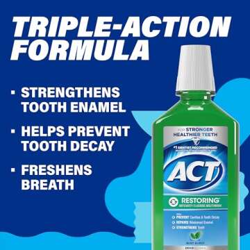 ACT Restoring Zero Alcohol Fluoride Mouthwash 33.8 fl. oz. Strengthens Tooth Enamel, Mint Burst
