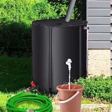 Rain Barrels to Collect Rainwater from Gutter - Portable Water Storage Tank Water Barrel Rainwater Collection System Rain Catcher Include Filter Two Spigots and Overflow Kit (53 Gallon, Black)
