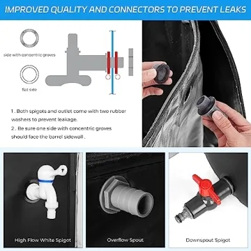 Rain Barrels to Collect Rainwater from Gutter - Portable Water Storage Tank Water Barrel Rainwater Collection System Rain Catcher Include Filter Two Spigots and Overflow Kit (53 Gallon, Black)