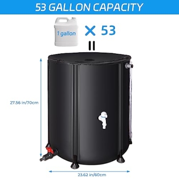 Rain Barrels to Collect Rainwater from Gutter - Portable Water Storage Tank Water Barrel Rainwater Collection System Rain Catcher Include Filter Two Spigots and Overflow Kit (53 Gallon, Black)