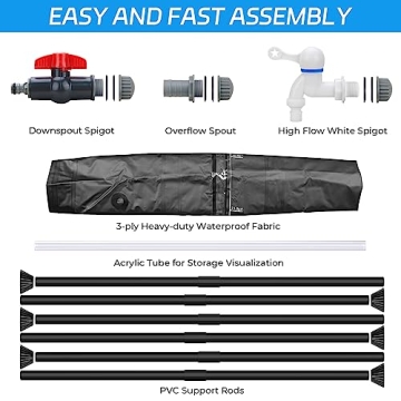 Rain Barrels to Collect Rainwater from Gutter - Portable Water Storage Tank Water Barrel Rainwater Collection System Rain Catcher Include Filter Two Spigots and Overflow Kit (53 Gallon, Black)