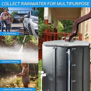 Rain Barrels to Collect Rainwater from Gutter - Portable Water Storage Tank Water Barrel Rainwater Collection System Rain Catcher Include Filter Two Spigots and Overflow Kit (53 Gallon, Black)