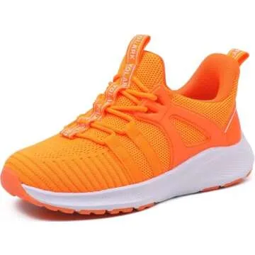 YOLARK Boys Girls Sneakers for Kids Non-Slip Tennis Shoes Fashion Lightweight Breathable Running Sport Athletic(Orange Toddler Size 10)