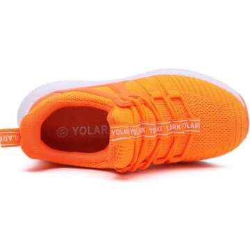 YOLARK Boys Girls Sneakers for Kids Non-Slip Tennis Shoes Fashion Lightweight Breathable Running Sport Athletic(Orange Toddler Size 10)