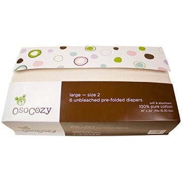 OsoCozy Unbleached Prefold Cloth Baby Diapers, Size 2 (15-30 lbs.), Soft, Absorbent, Durable 100% Na...