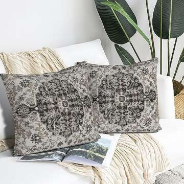 Vibrant Black White Grey Boho Pillow Covers 18x18 Set of 2