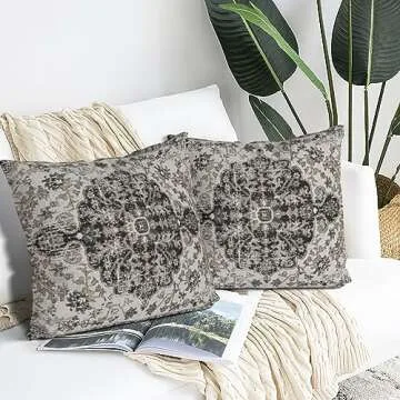 Vibrant Black White Grey Boho Pillow Covers 18x18 Set of 2