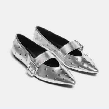 Stylish Yishaweiqi Silver Studs Ballet Flats for Women