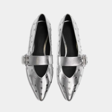 Stylish Yishaweiqi Silver Studs Ballet Flats for Women