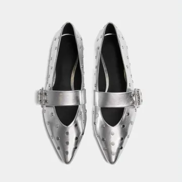 Stylish Yishaweiqi Silver Studs Ballet Flats for Women