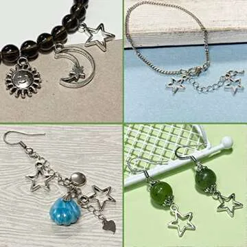Heather's cf Silver Star Beads 150Pcs Celestial Charm Sun Pendant DIY for Earrings Necklace Bracelet Jewelry Making Pentagram Charms Moon Pendants Crafting