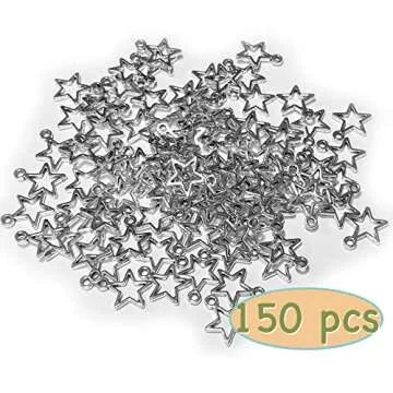 Heather's cf Silver Star Beads 150Pcs Celestial Charm Sun Pendant DIY for Earrings Necklace Bracelet Jewelry Making Pentagram Charms Moon Pendants Crafting