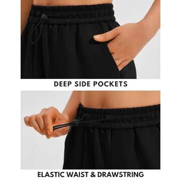 PINSPARK Sweat Shorts Women Comfy Lounge Summer Short for Athletic Workout Running Pockets Drawstring Elastic High Waist, Black, M