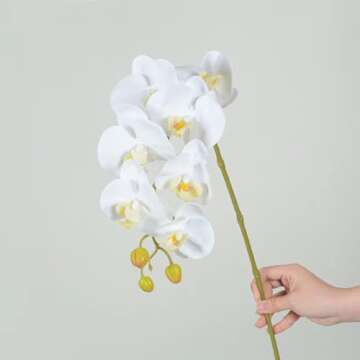 Calcifer® 10 Pcs Artificial Real Touch Latex Phalaenopsis Orchid Stem Bouquets with 2 Leaves Artifi...