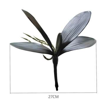 Calcifer® 10 Pcs Artificial Real Touch Latex Phalaenopsis Orchid Stem Bouquets with 2 Leaves Artificial Flowers for Wedding Party Home Garden Decor (White&Yellow Heart)