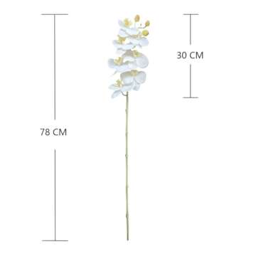 Calcifer® 10 Pcs Artificial Real Touch Latex Phalaenopsis Orchid Stem Bouquets with 2 Leaves Artificial Flowers for Wedding Party Home Garden Decor (White&Yellow Heart)