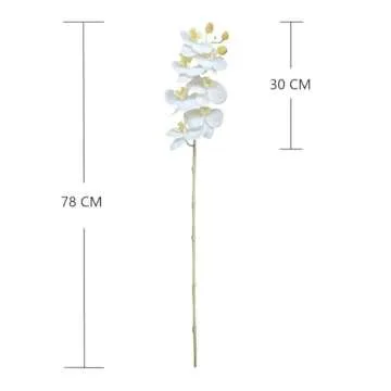 Calcifer® 10 Pcs Artificial Real Touch Latex Phalaenopsis Orchid Stem Bouquets with 2 Leaves Artificial Flowers for Wedding Party Home Garden Decor (White&Yellow Heart)